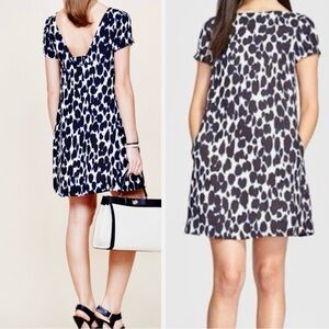 KATE SPADE Blue & White Leopard Mini Dress w Bow Back